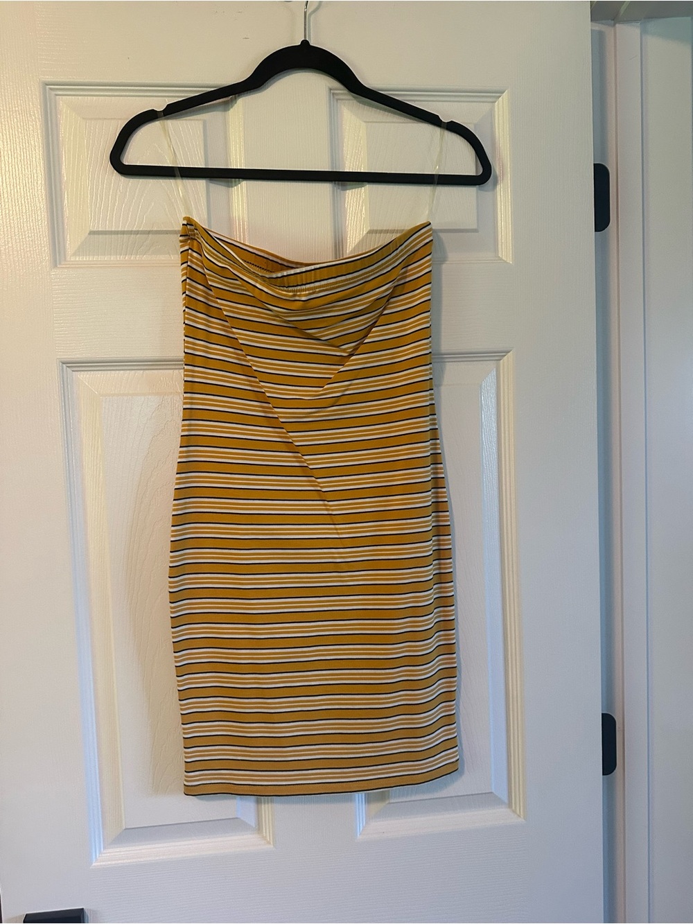 Fashion Nova Yellow Black White Striped Tube Top Dress